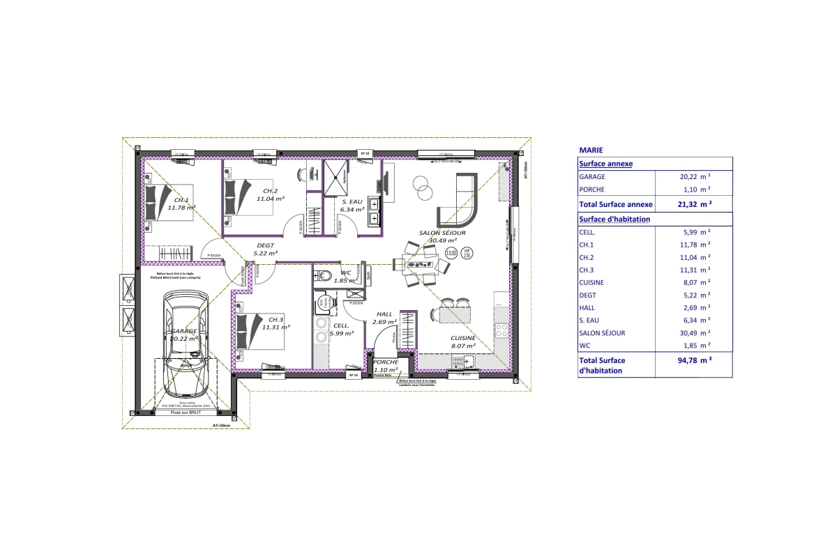 Maison neuve 3 chambres de 95 m² à Ychoux - Projet sur-mesure 