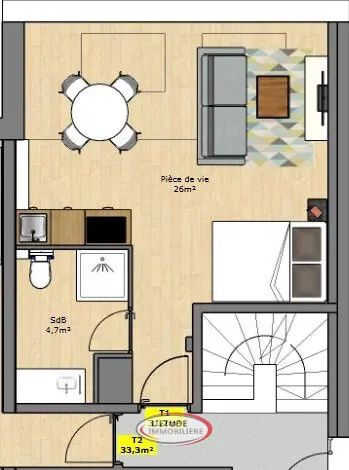 Appartement T1 rénové à Sautron avec 2 places de parking, disponibilité juillet 2025 