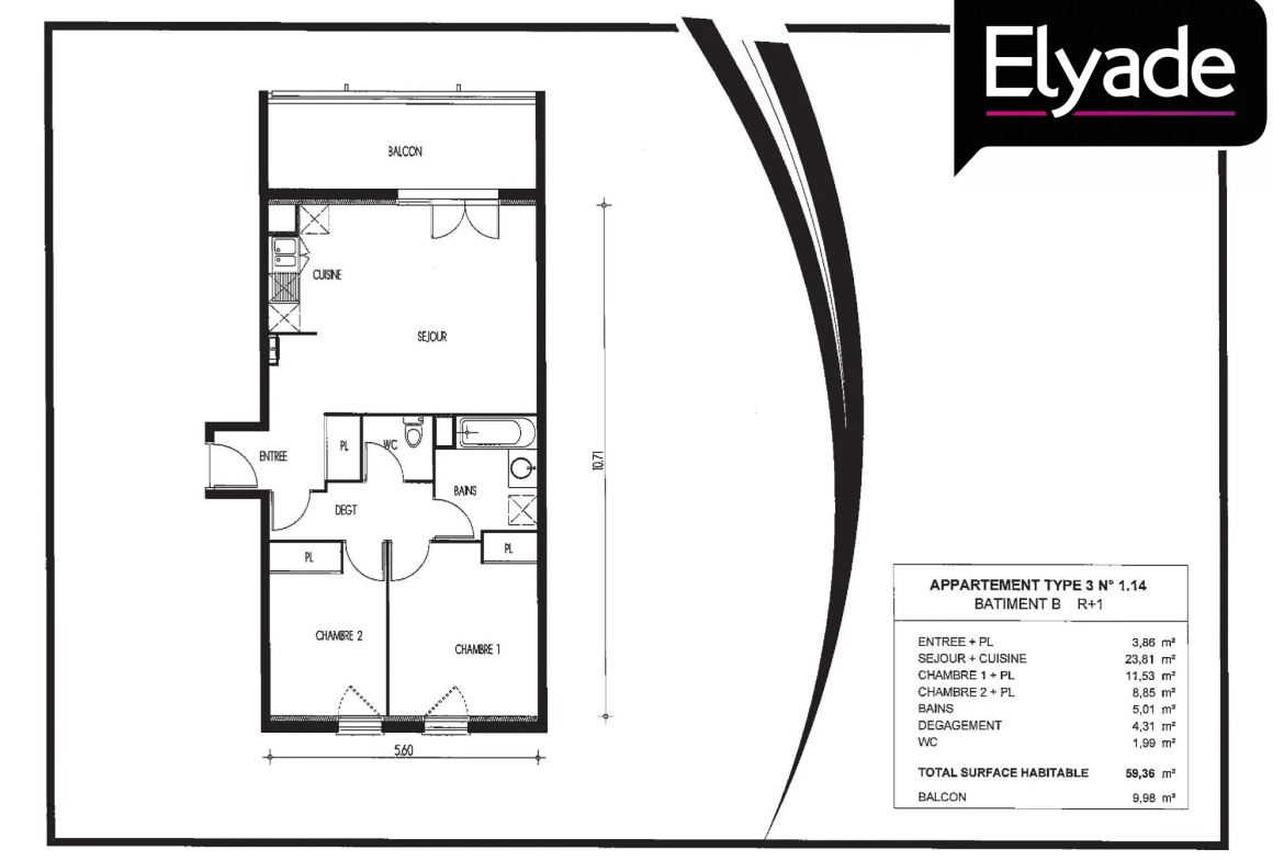 A vendre appartement T3 lumineux avec terrasse à Villenave-d'Ornon 