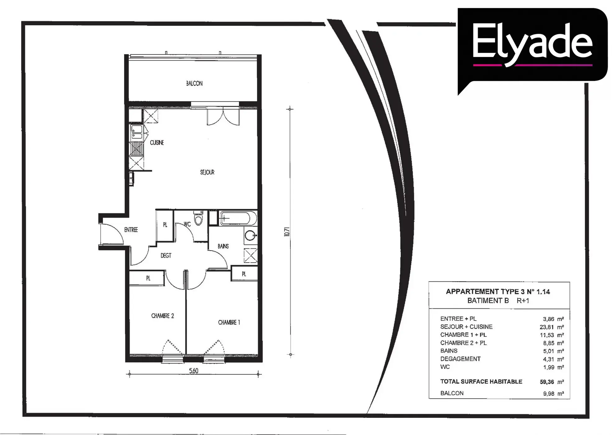 A vendre appartement T3 lumineux avec terrasse à Villenave-d'Ornon 