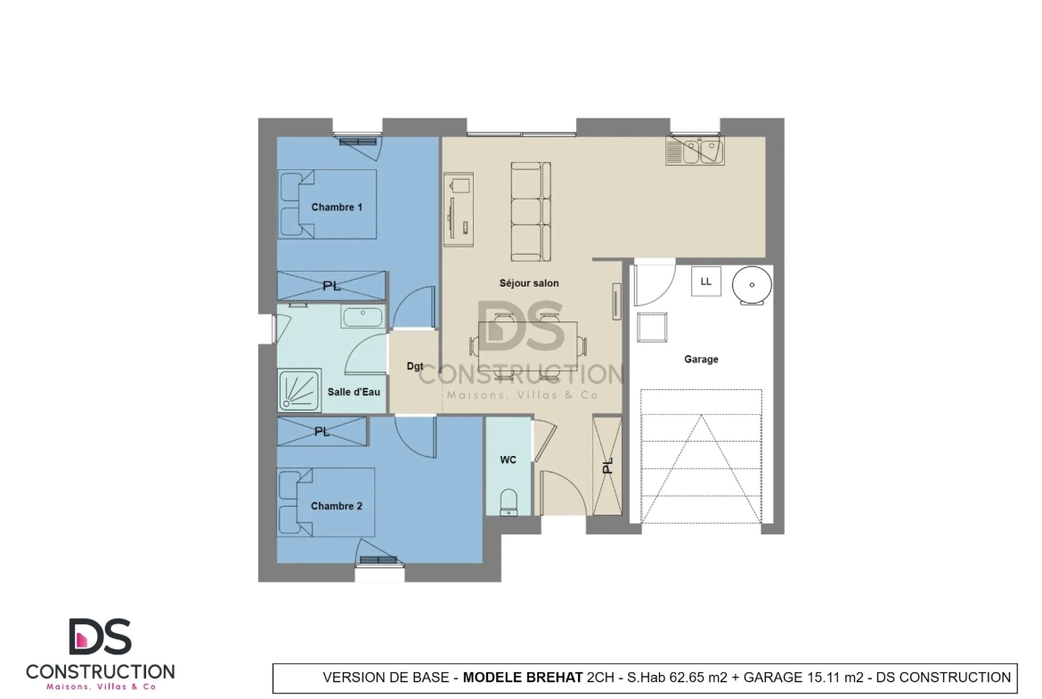 Maison neuve compacte de 63 m² à Scorbe-Clairvaux avec 2 chambres et garage 