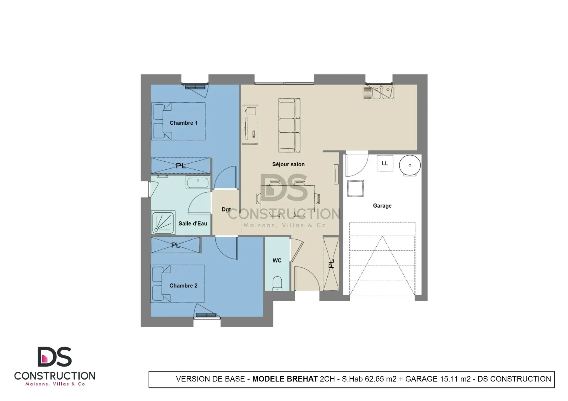Maison neuve compacte de 63 m² à Scorbe-Clairvaux avec 2 chambres et garage 