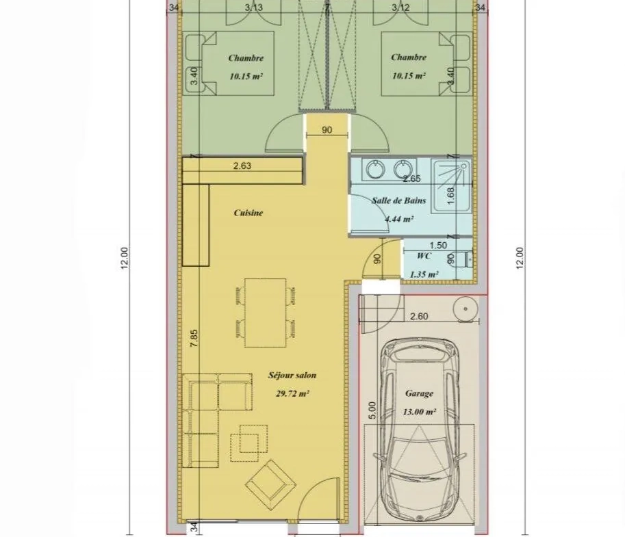 Villa moderne de plain-pied à Cabestany - 56m² avec garage 