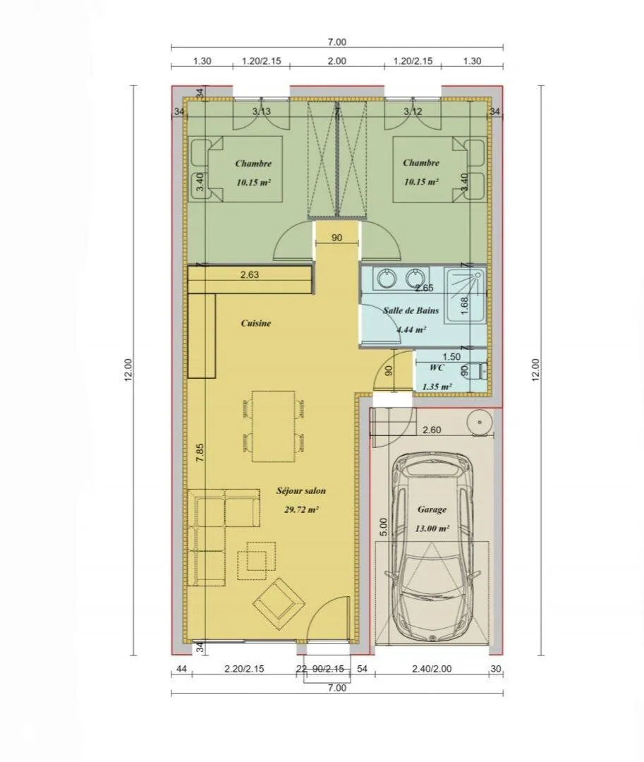 Villa moderne de plain-pied à Cabestany - 56m² avec garage 