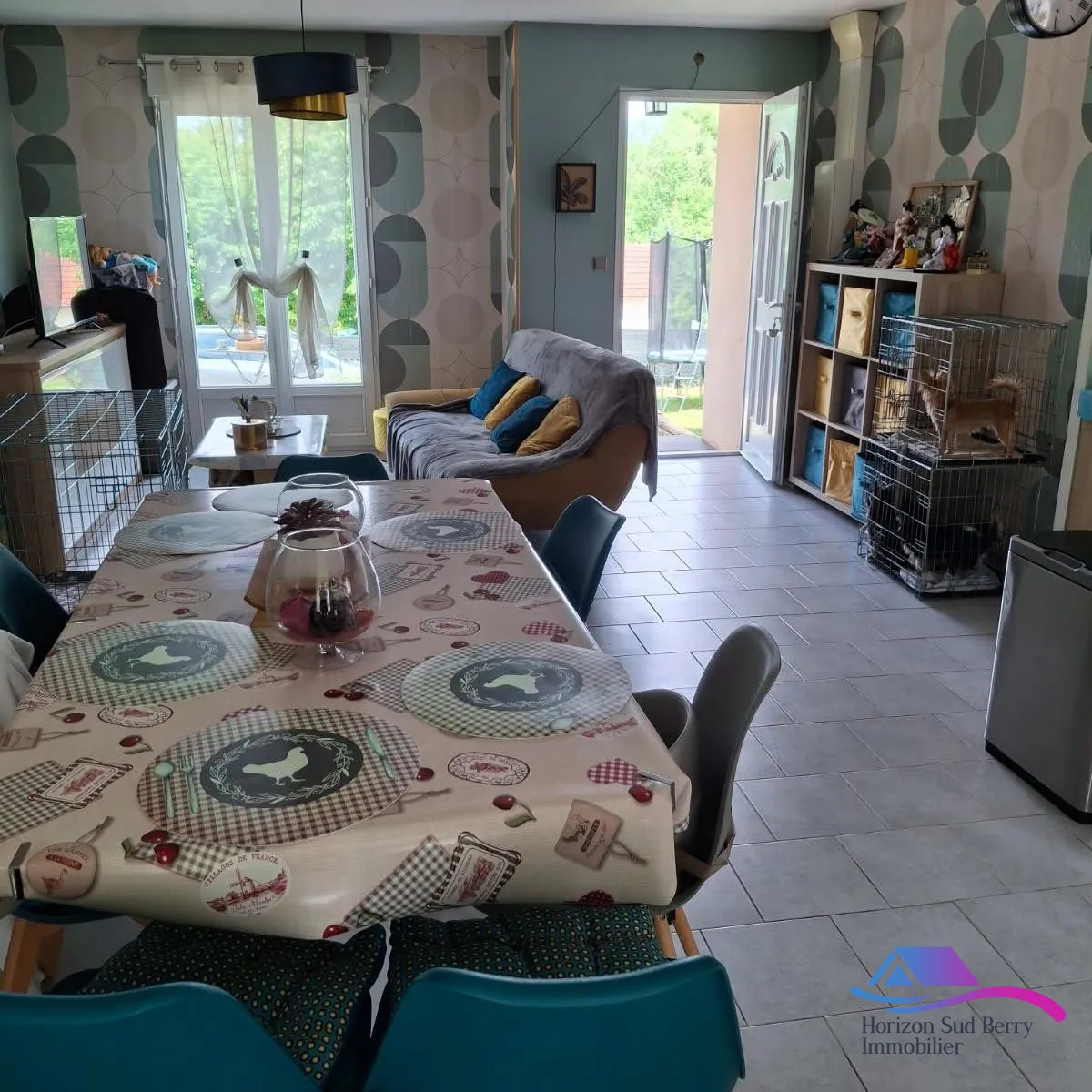 séjour Maison familiale à vendre à Saint-Florent-sur-Cher avec terrasse et jardin de 1000 m² 