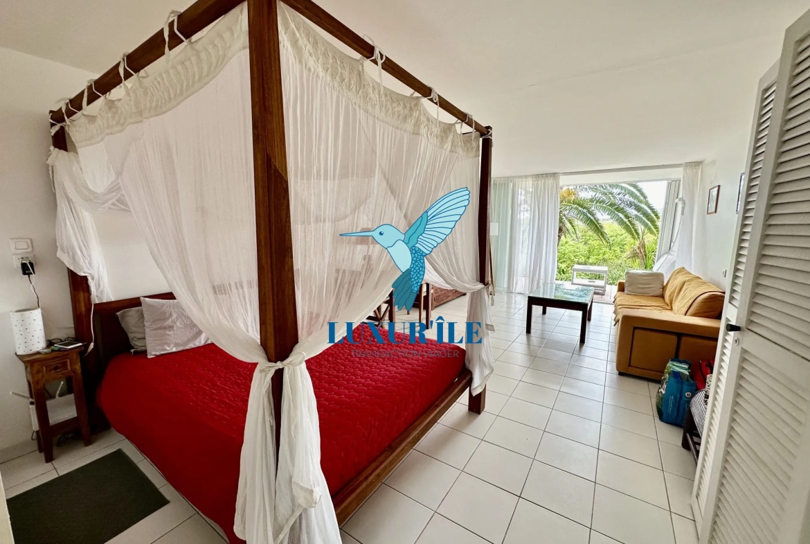 Grand studio en rez-de-jardin avec piscine à Saint-Martin, proche plage de la Baie Orientale 
