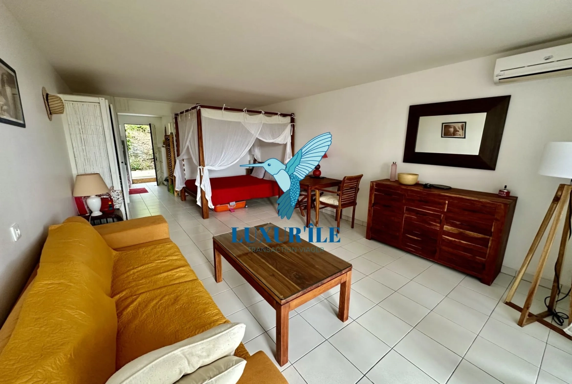 Grand studio en rez-de-jardin avec piscine à Saint-Martin, proche plage de la Baie Orientale 