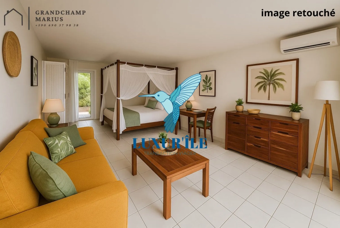 Grand studio en rez-de-jardin avec piscine à Saint-Martin, proche plage de la Baie Orientale 