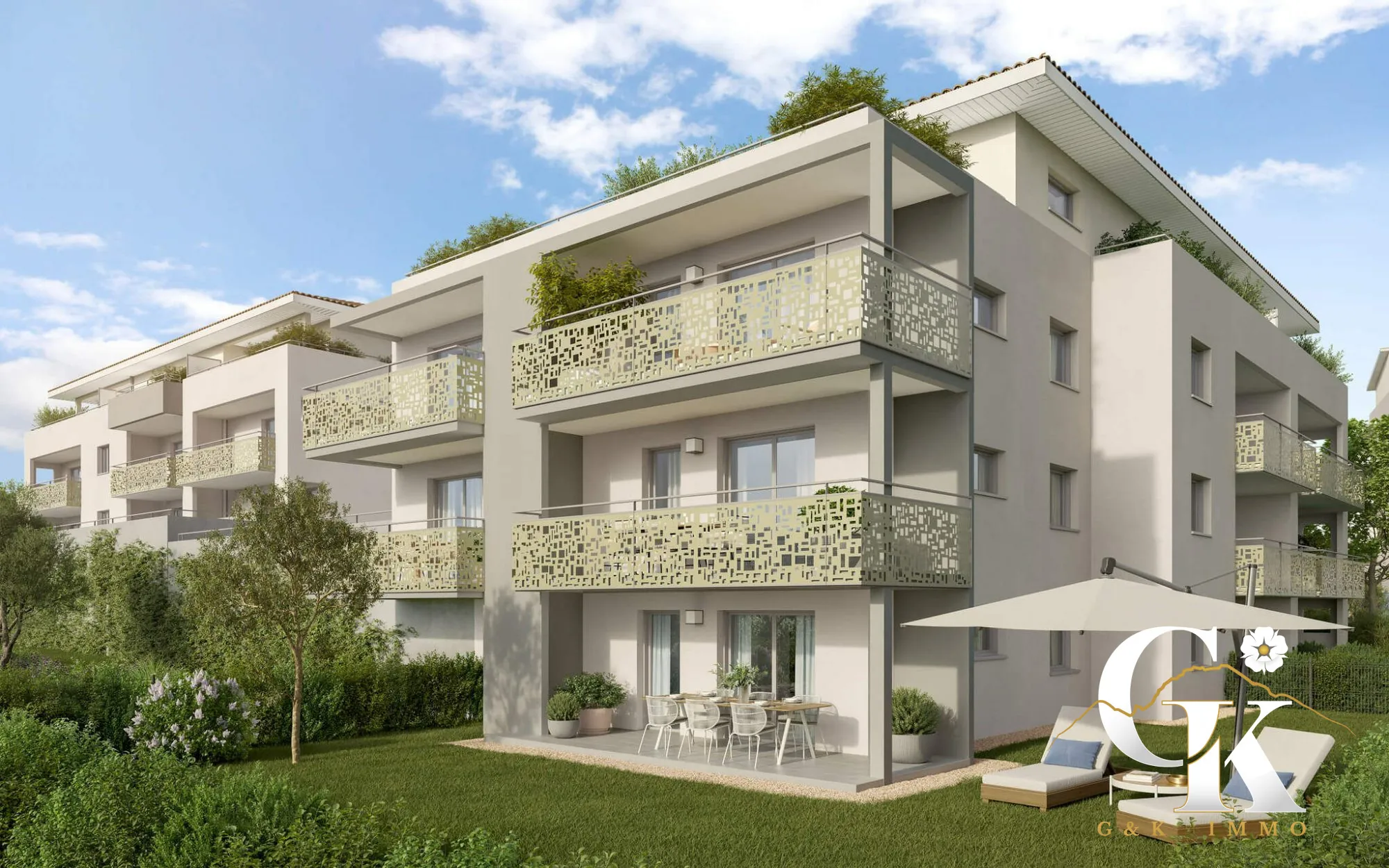 Appartement neuf avec terrasse à Moirans – 2 pièces, parking, vue sur espace vert 