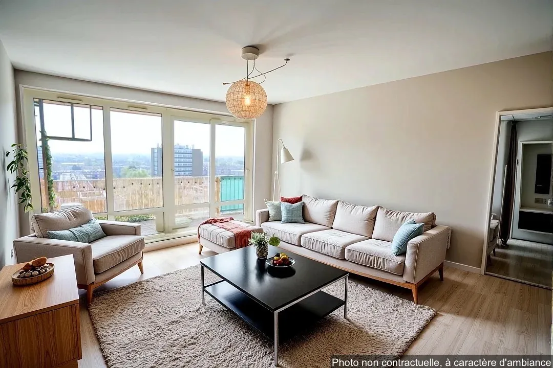 Appartement T3 avec balcon à Hem – 65 m², résidence sécurisée 