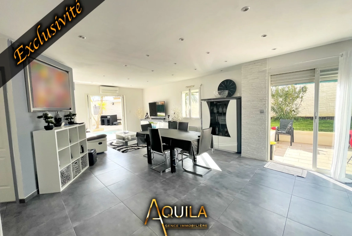 Villa individuelle avec piscine, 3 chambres, terrain arboré à Béziers 