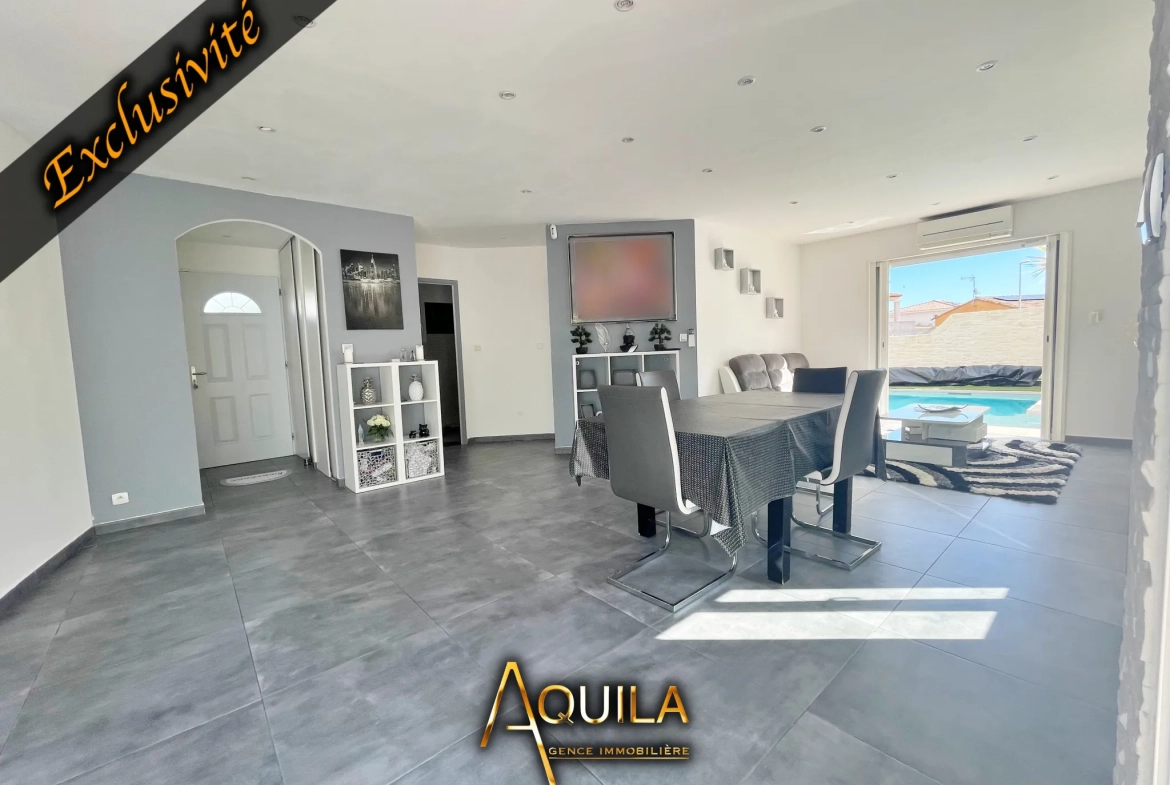 Villa individuelle avec piscine, 3 chambres, terrain arboré à Béziers 