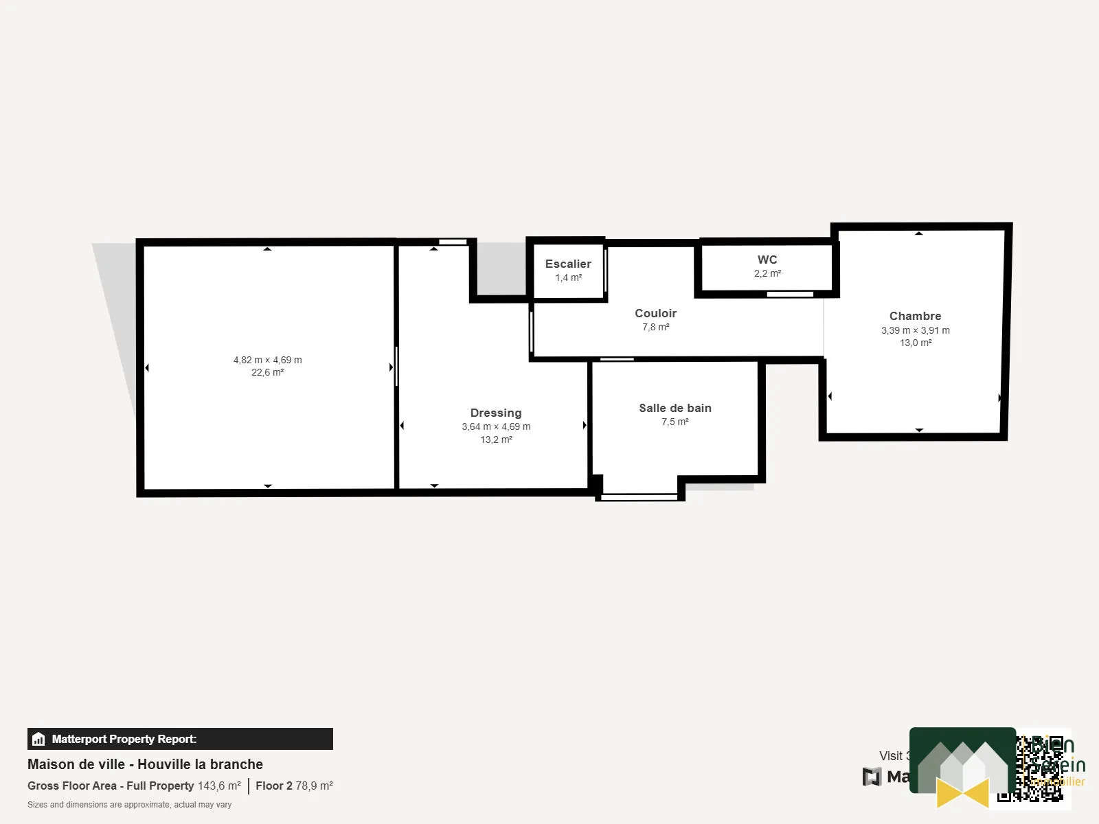 Plans étage Maison de ville de 117m² à Houville-la-Branche avec cour et dépendance 