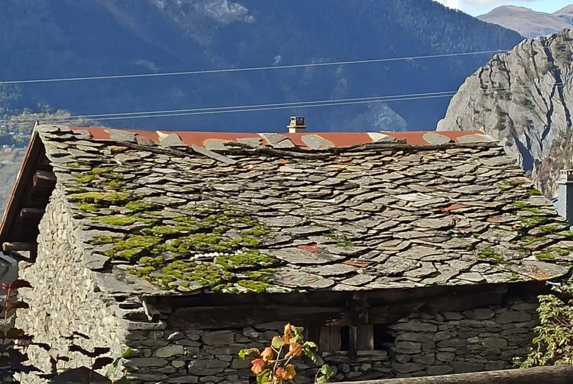 Toiture côté lauzes Ancienne grange à rénover en Maurienne avec potentiel d'aménagement et vue exceptionnelle 