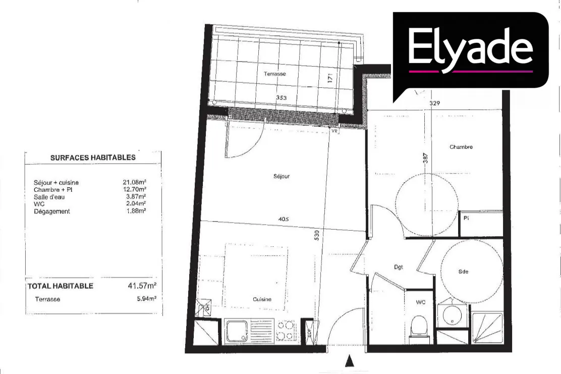 À vendre appartement T2 de 42,23 m² avec terrasse à Toulouse 