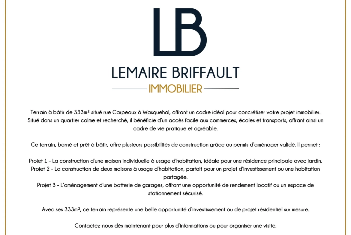 Terrain constructible à vendre à Wasquehal de 333 m² - Opportunité rare 