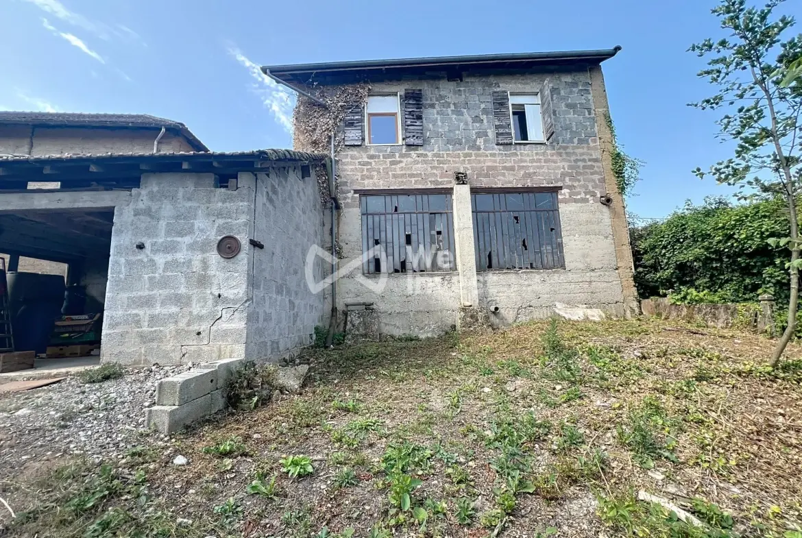 Vue arrière maison et terrain Maison à vendre à Saint-Savin avec grand potentiel de rénovation 