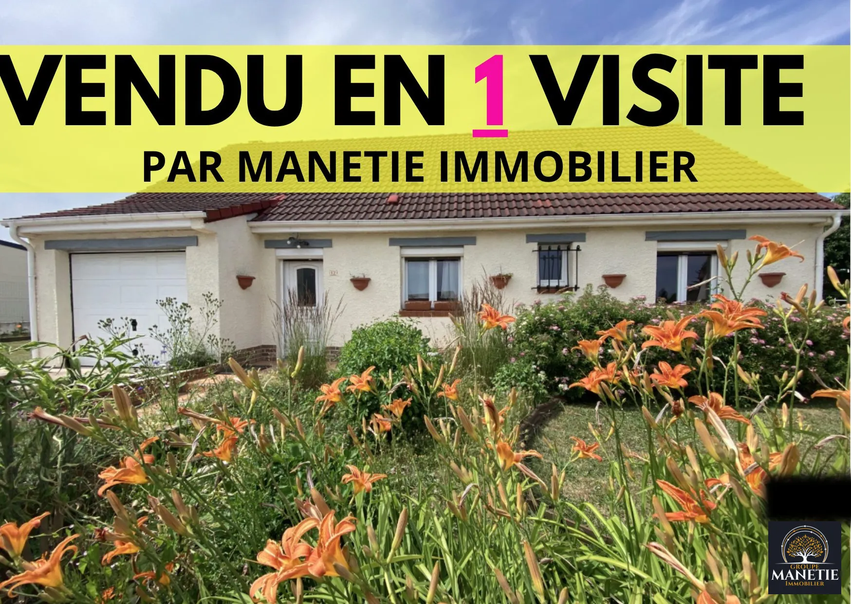 Maison individuelle de plain-pied à Croisilles avec terrasse et garage 