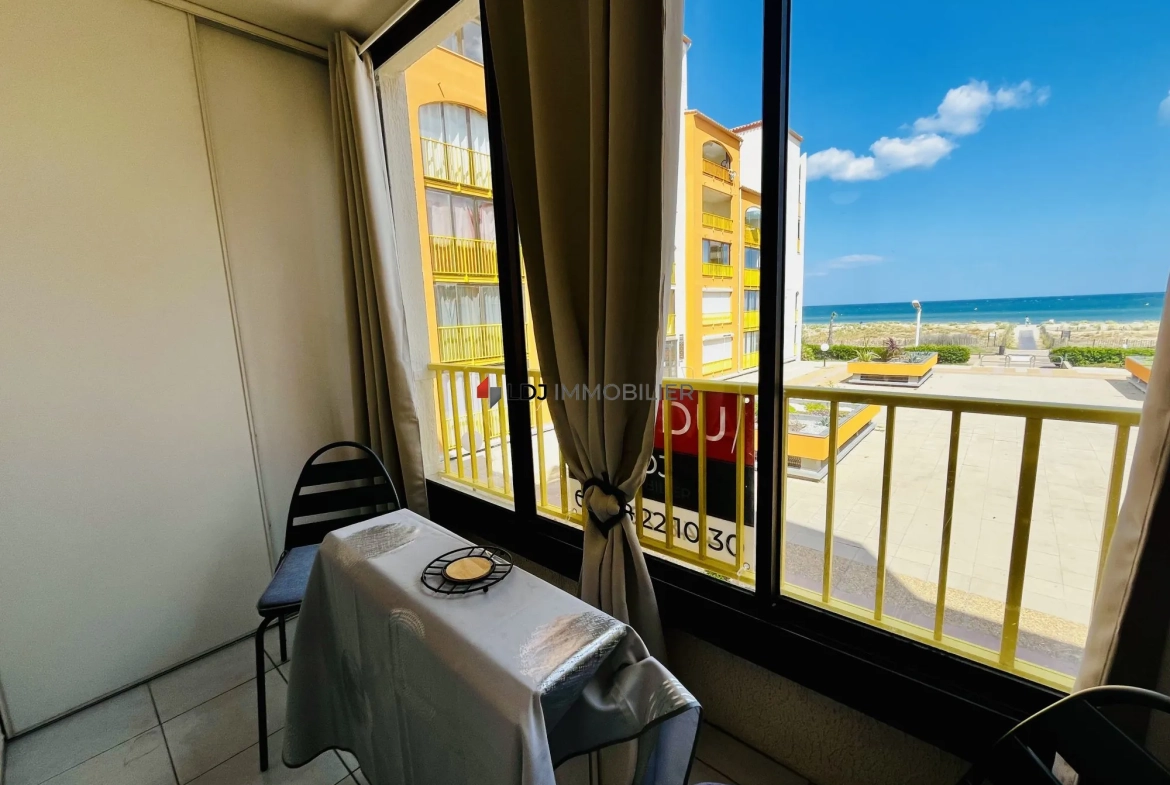 Studio cabine face mer au Barcarès - 27 m² avec loggia et accès plage 