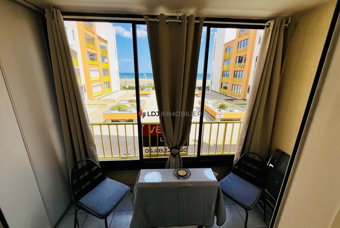 Studio cabine face mer au Barcarès - 27 m² avec loggia et accès plage 