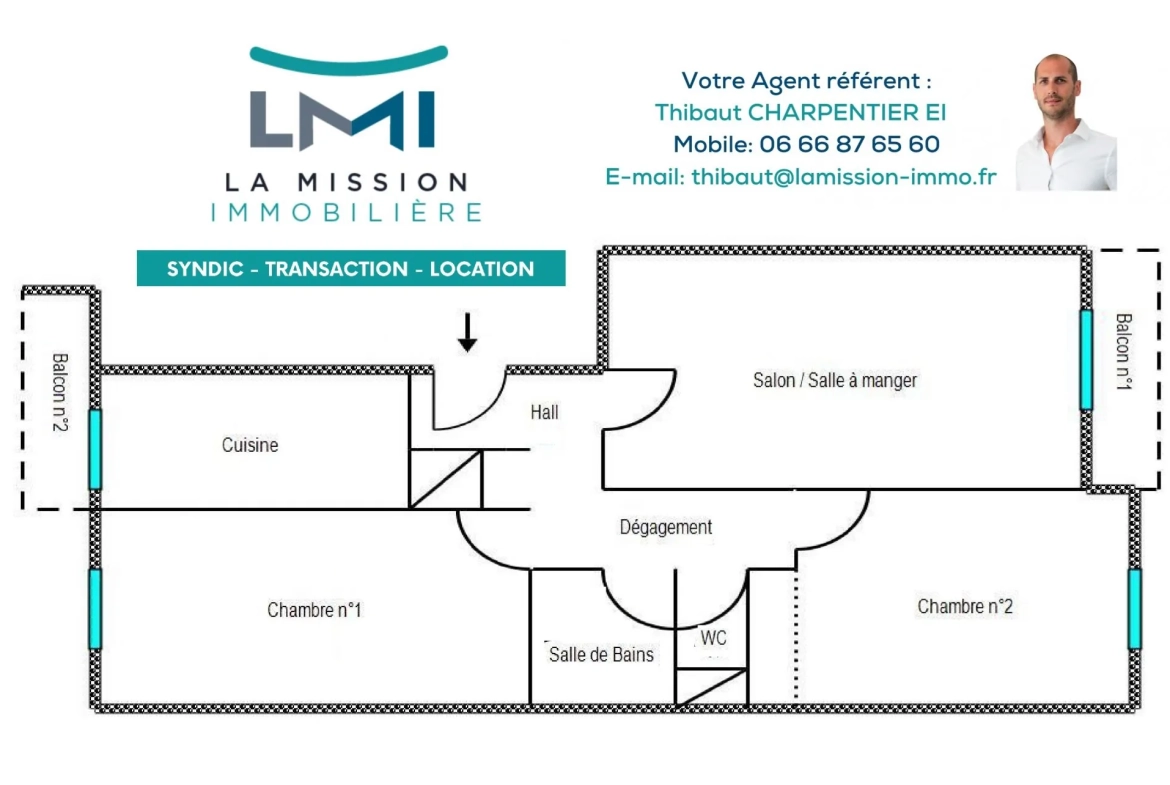 Appartement traversant de 55 m² à Grasse - Centre-ville avec Balcon 