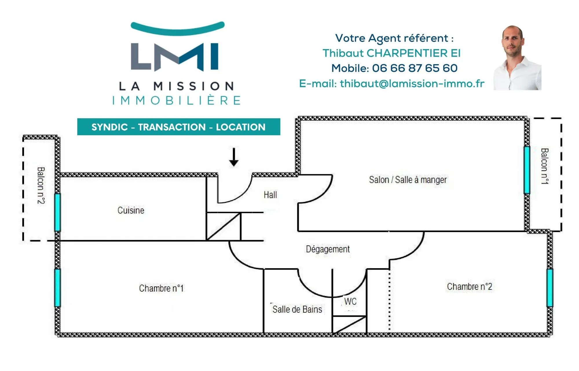 Appartement traversant de 55 m² à Grasse - Centre-ville avec Balcon 