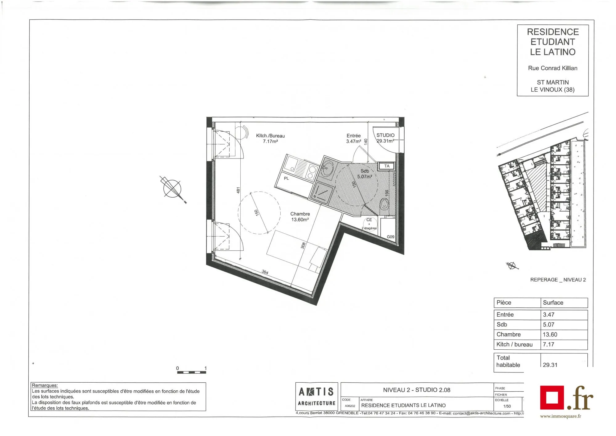 Studio à vendre à Saint Martin le Vinoux - 29,31 m² avec ascenseur 