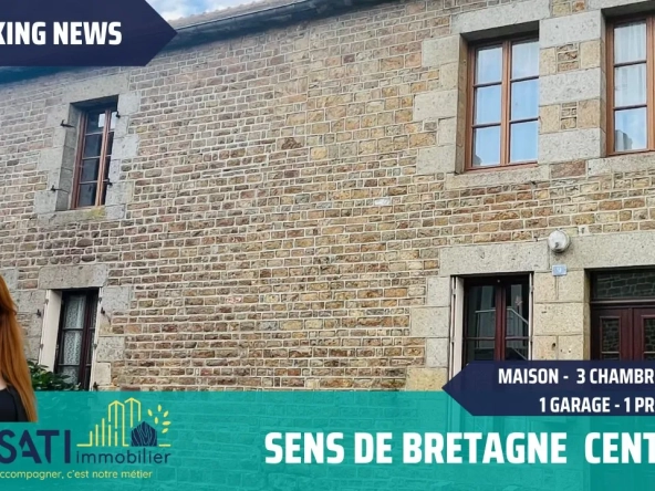 Charmante maison à vendre à Sens-de-Bretagne avec garage, préau et fort potentiel de rénovation