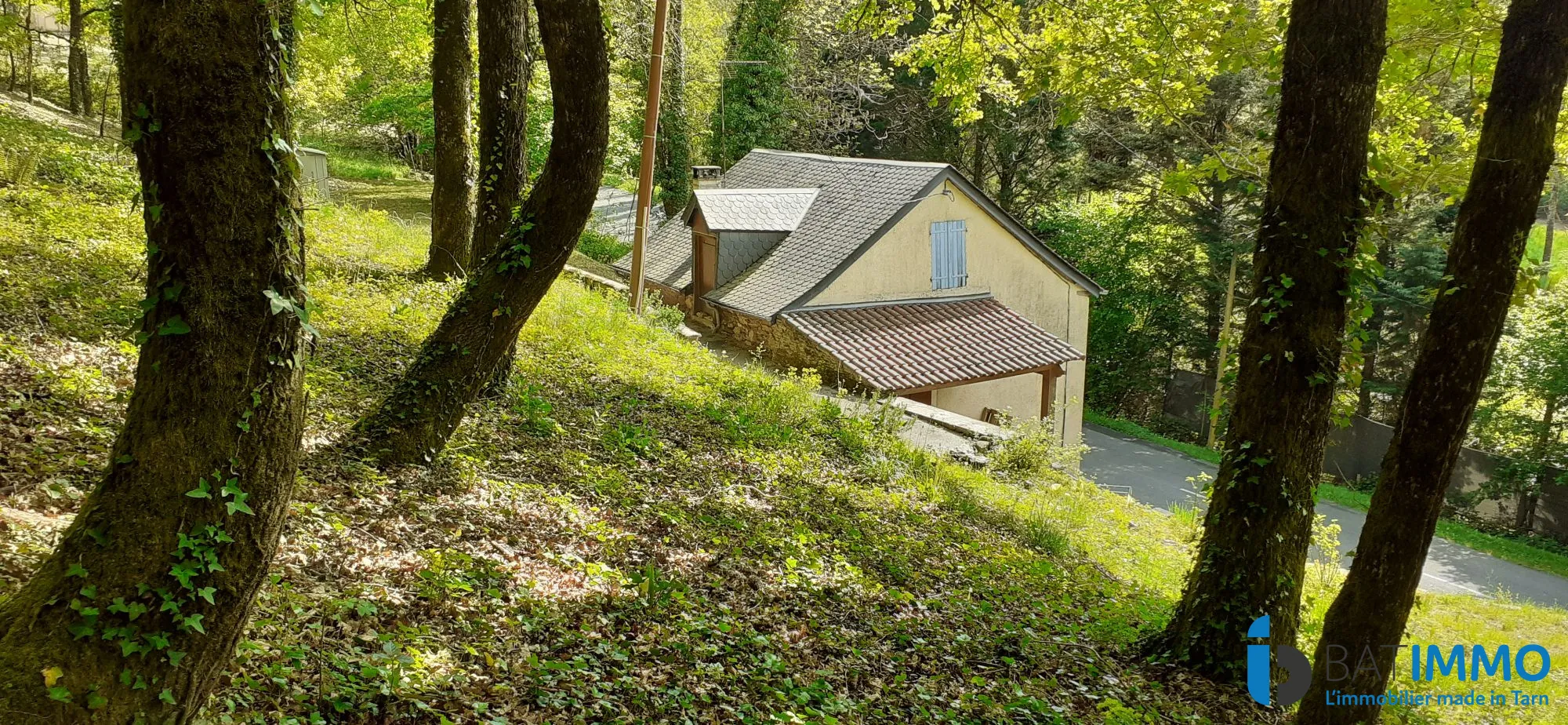 Maison en pierre avec terrain boisé dans la vallée du Tarn à Trebas 