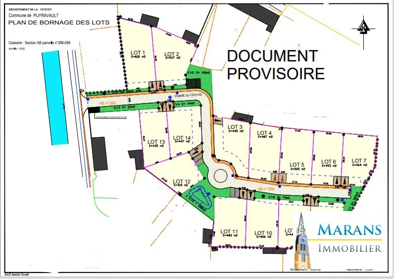 Les surfaces cadastrées sont approximatives et provisoires Terrain à bâtir viabilisé à Puyravault 85450, proche La Rochelle et Plages 
