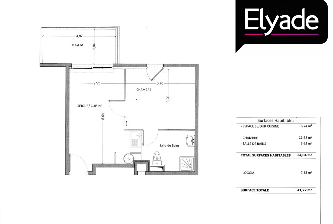 Appartement T2 à vendre à Montpellier, 33,96 m² avec parking privé 