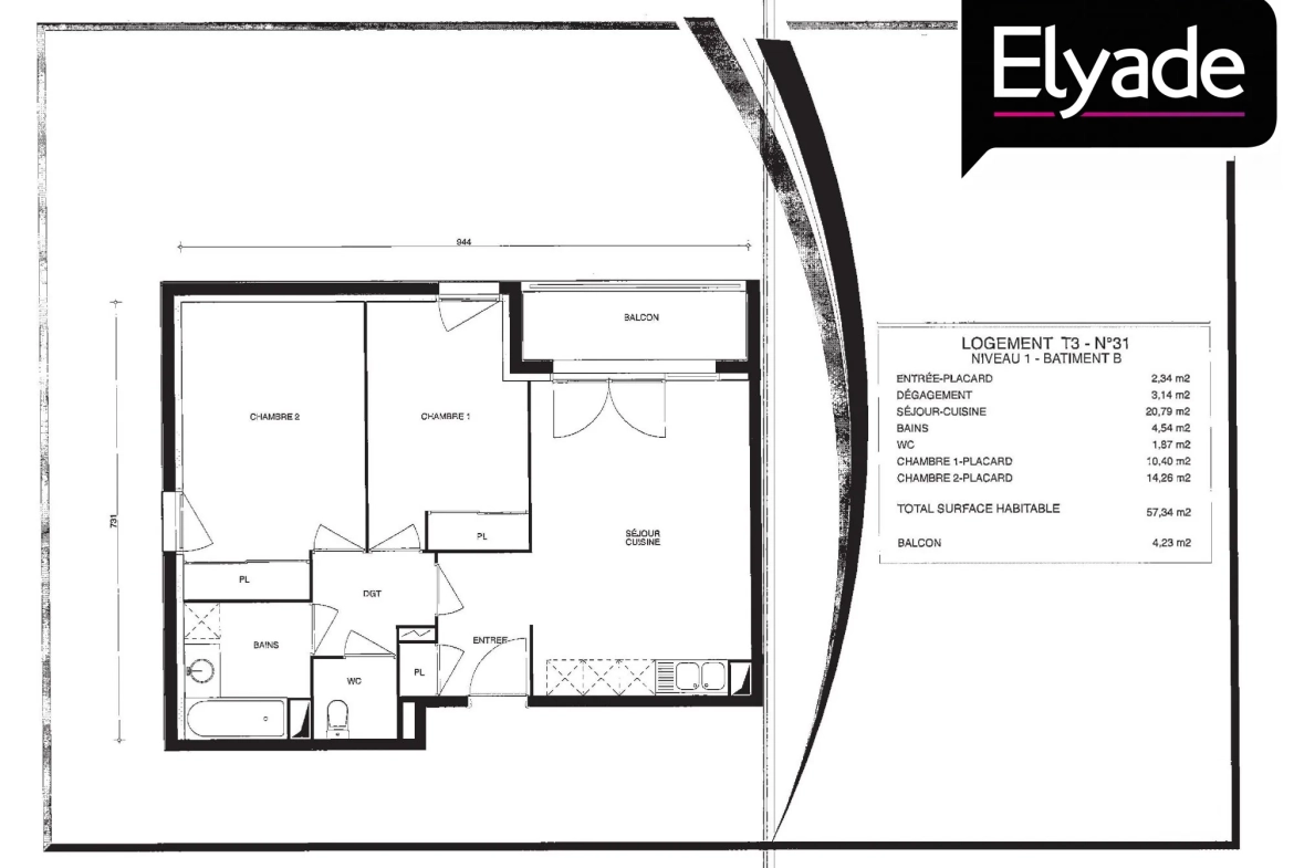 Appartement T3 lumineux avec terrasse et parking à Lormont (33310) 