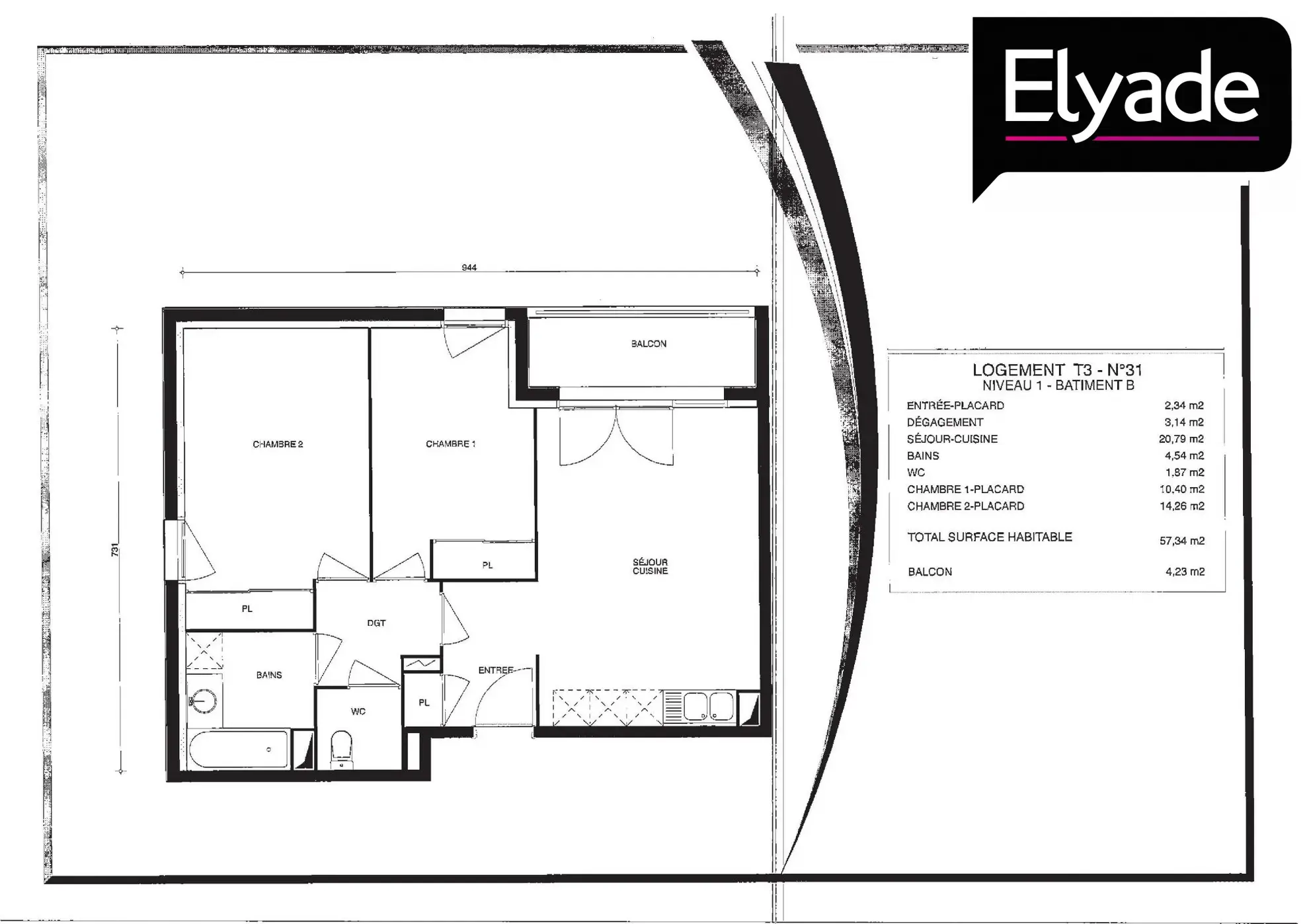 Appartement T3 lumineux avec terrasse et parking à Lormont (33310) 