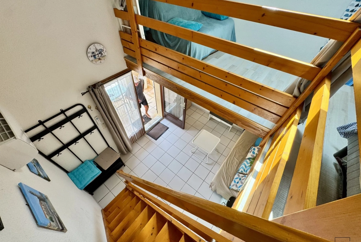Pavillon 2 pièces avec mezzanine, vue mer, piscine, Narbonne-Plage 
