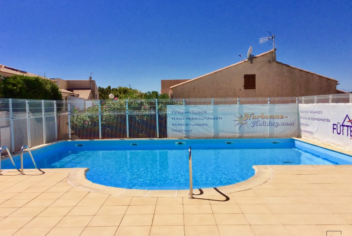 Pavillon 2 pièces avec mezzanine, vue mer, piscine, Narbonne-Plage 