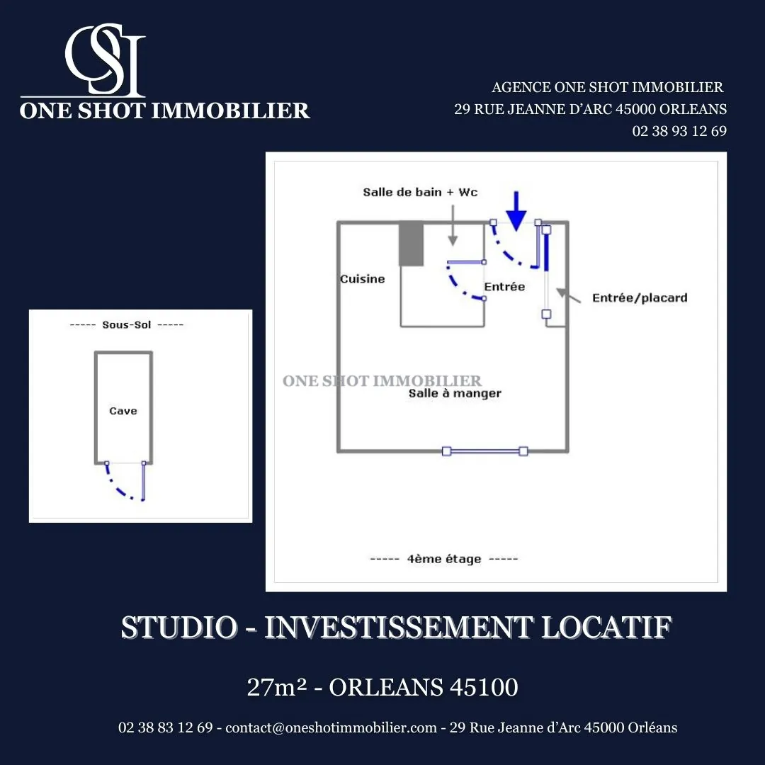 Studio loué de 27 m² à Orléans Sud - Opportunité d'investissement 