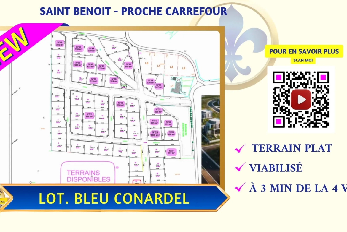 Terrain constructible de 364 m² à Saint-Benoît, emplacement privilégié 