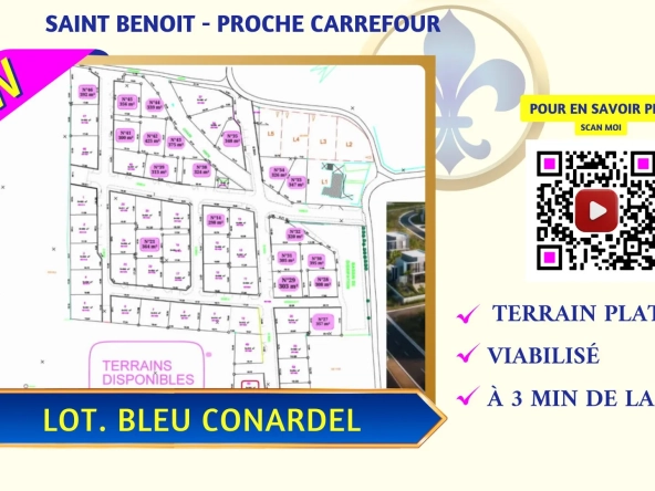 Terrain constructible de 364 m² à Saint-Benoît, emplacement privilégié