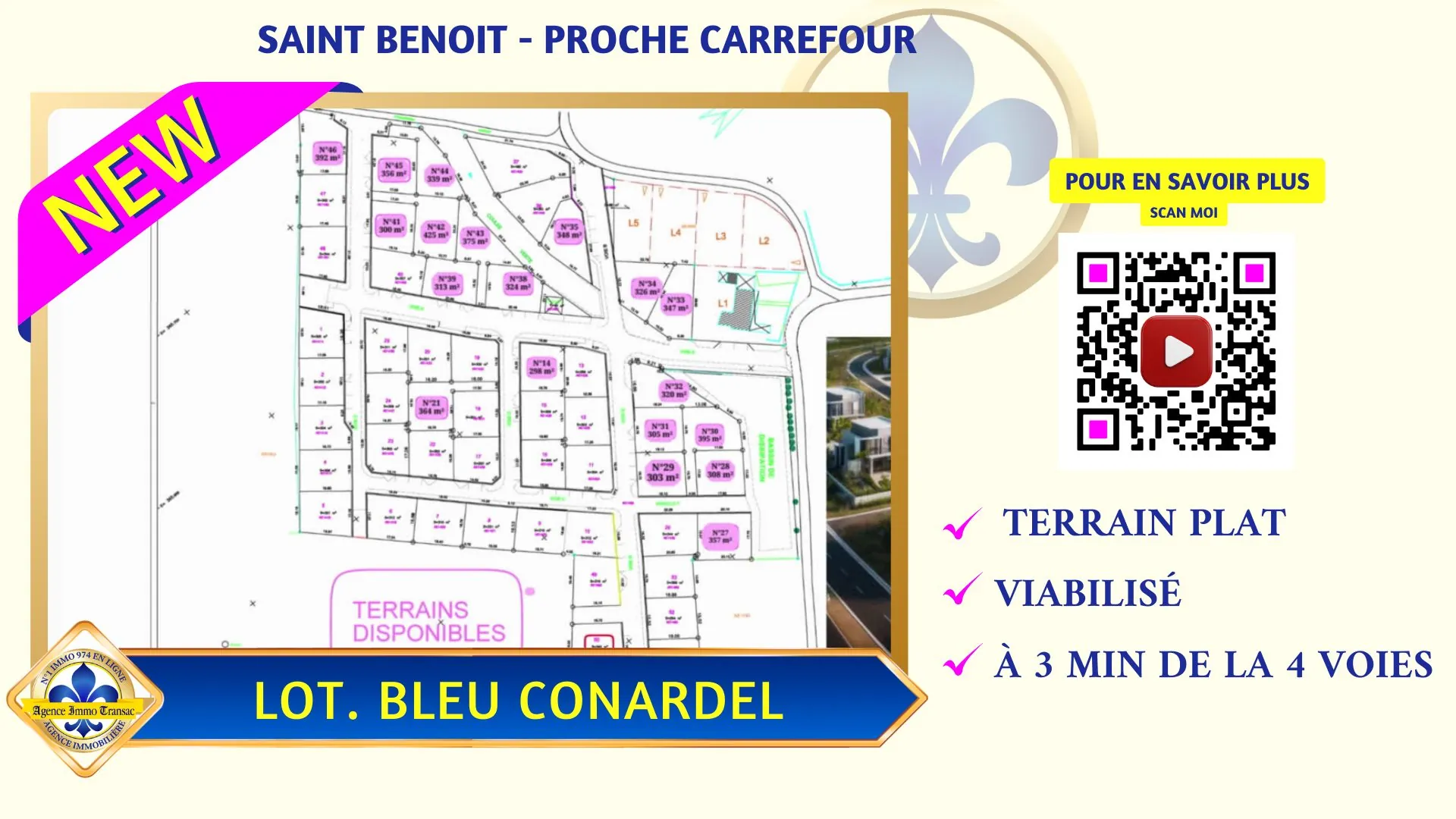 Terrain constructible de 364 m² à Saint-Benoît, emplacement privilégié 