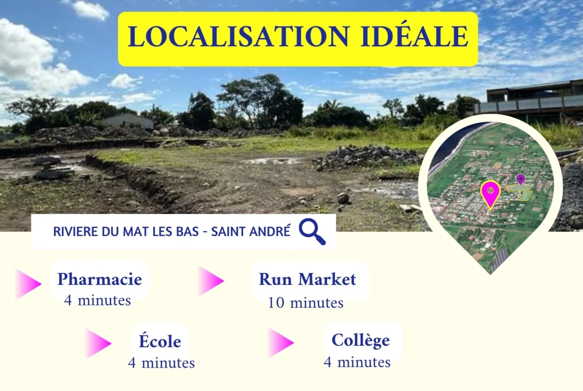 Terrain constructible de 355 m² à Saint André dans un lotissement sécurisé 
