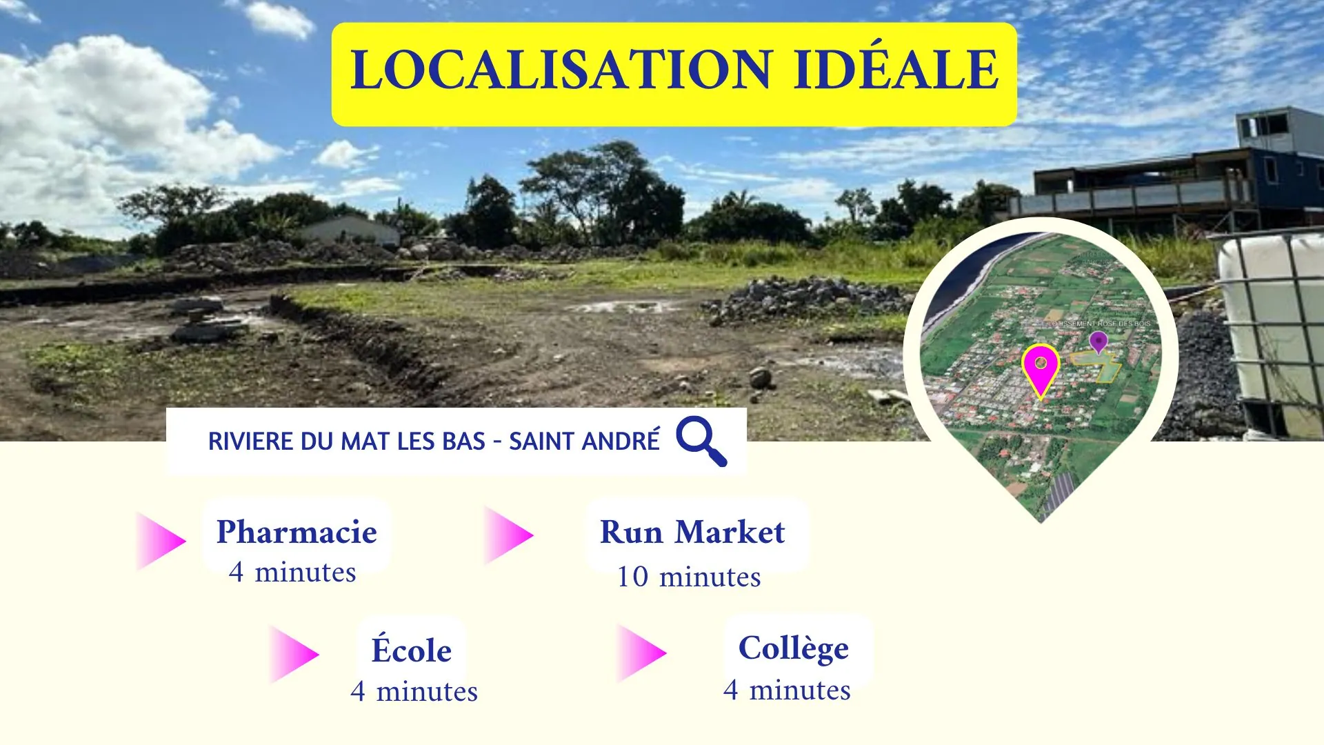 Terrain constructible de 355 m² à Saint André dans un lotissement sécurisé 