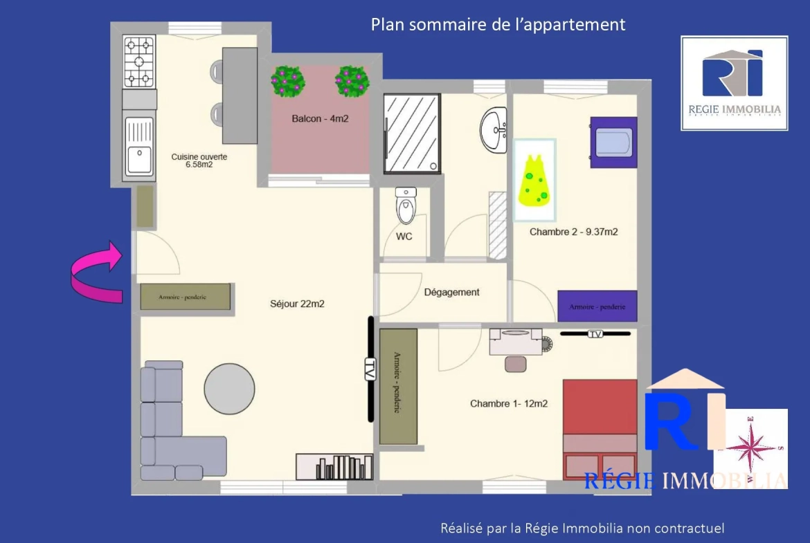 Plan sommaire  Appartement T3 lumineux avec balcon et vue à Grenoble 