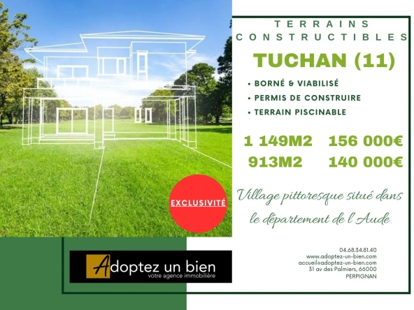 Terrain constructible à Tuchan - 913 m² à vendre pour 140 000 €