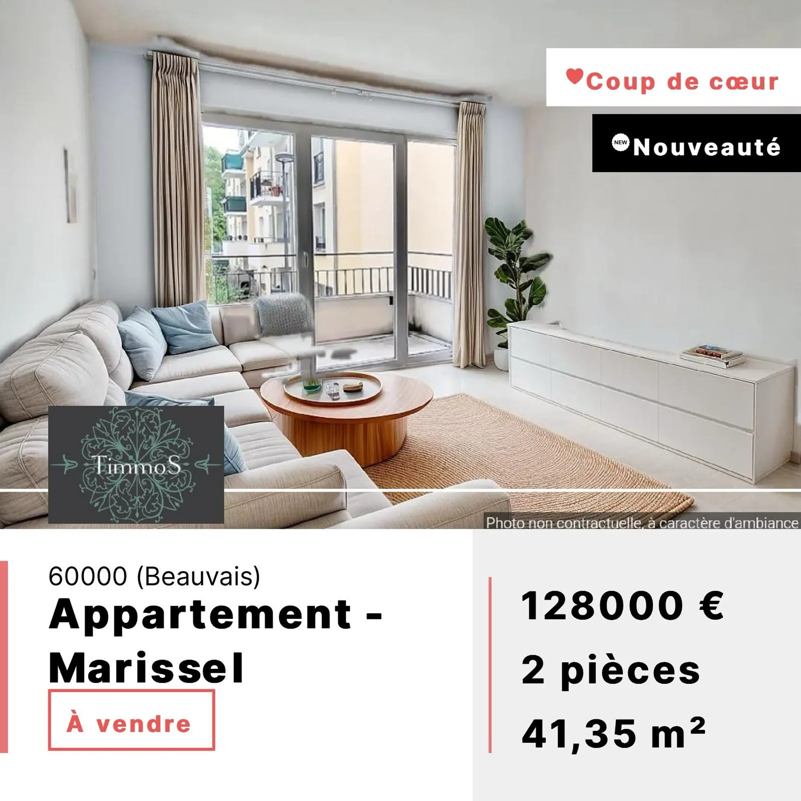 Appartement 2 pièces à vendre à Beauvais, avec balcon et parking, idéal premier achat ou investissement 