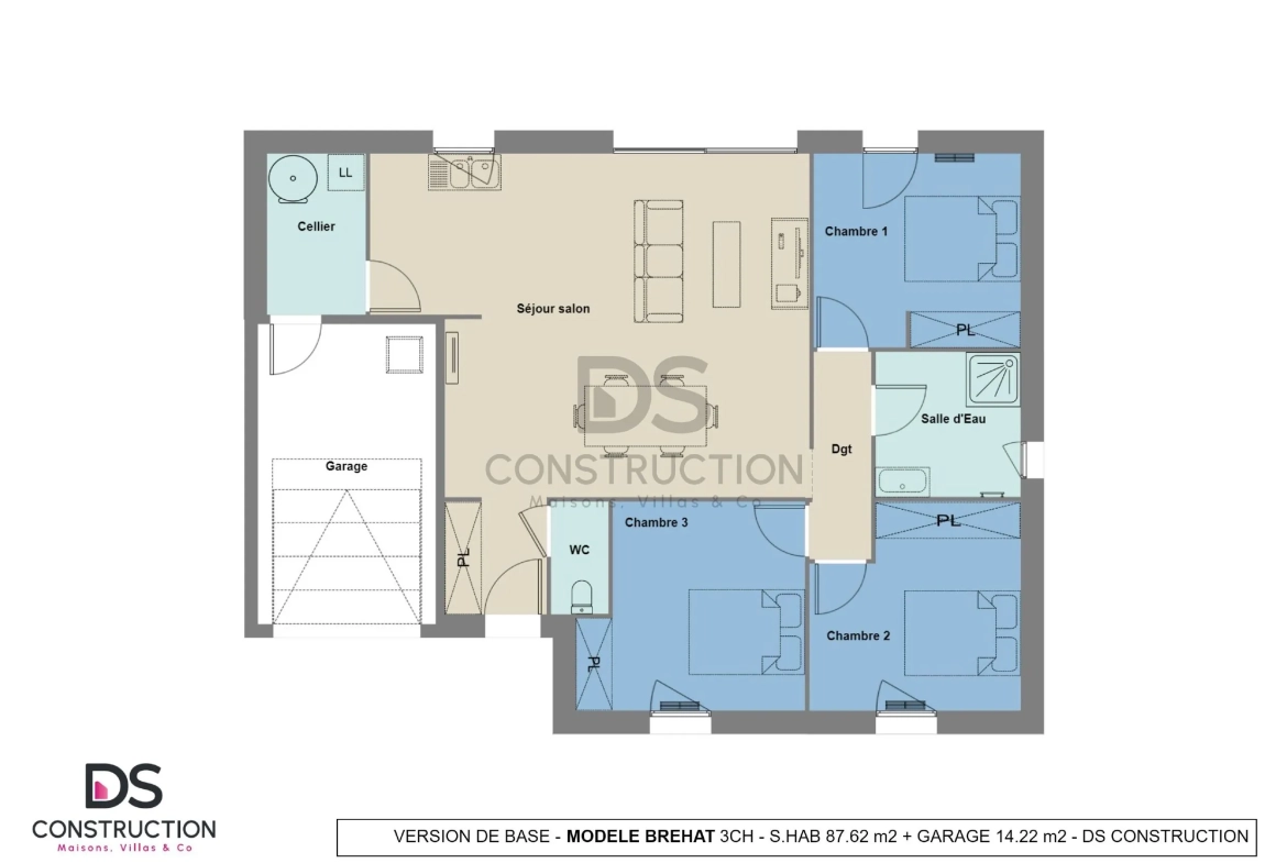 Maison neuve de 87 m² avec 3 chambres à Thuré, norme RE2020, garage et luminosité optimale 