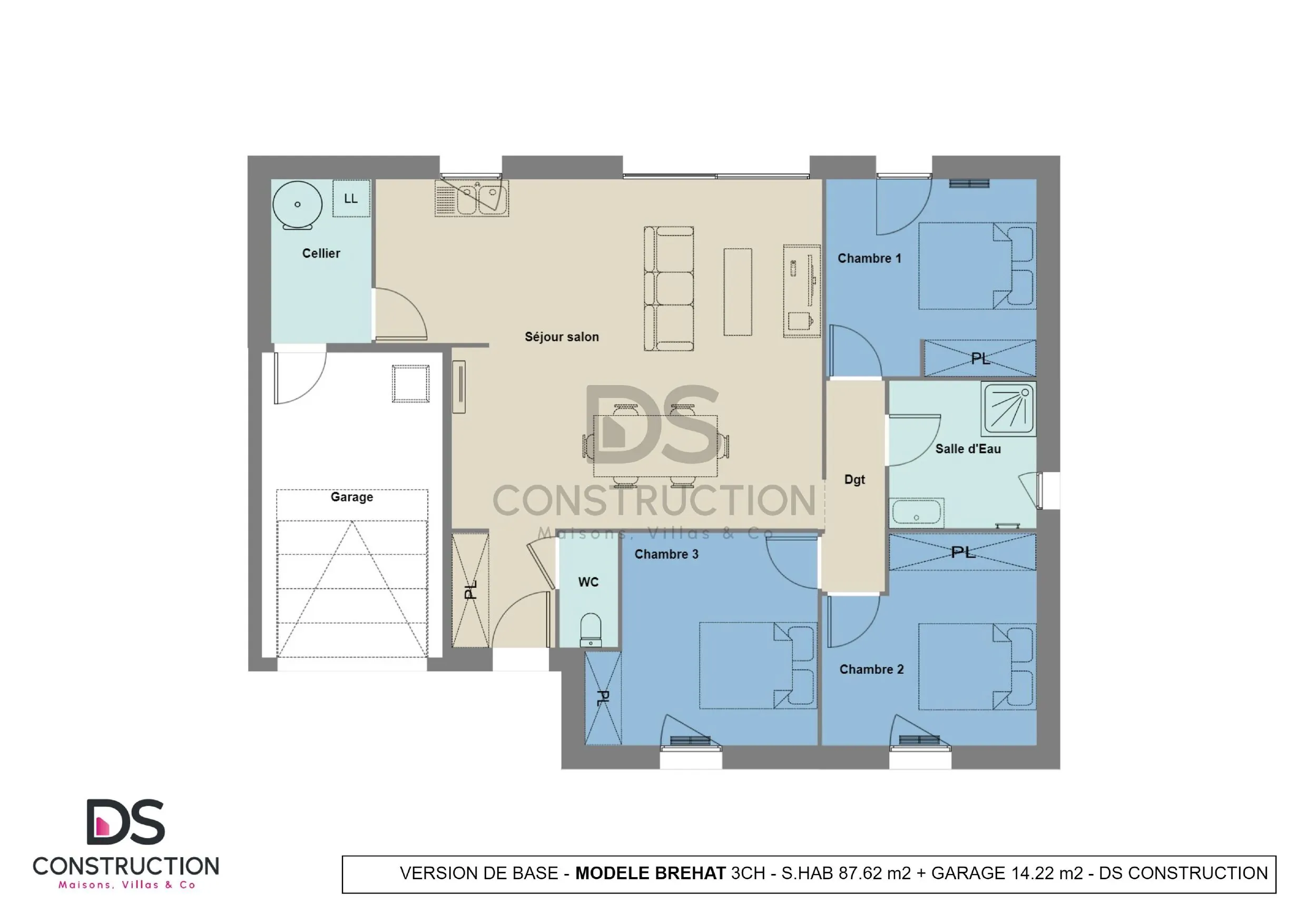 Maison neuve de 87 m² avec 3 chambres à Thuré, norme RE2020, garage et luminosité optimale 