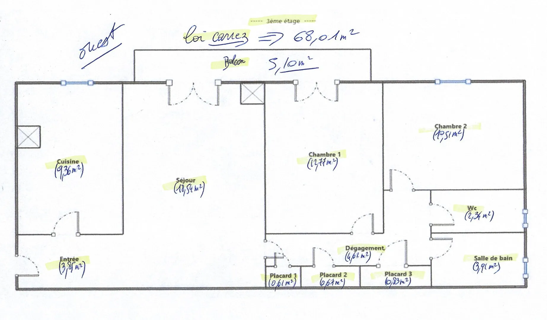Appartement 3 pièces de 70 m² à Anglet Bernain avec balcon et cave 