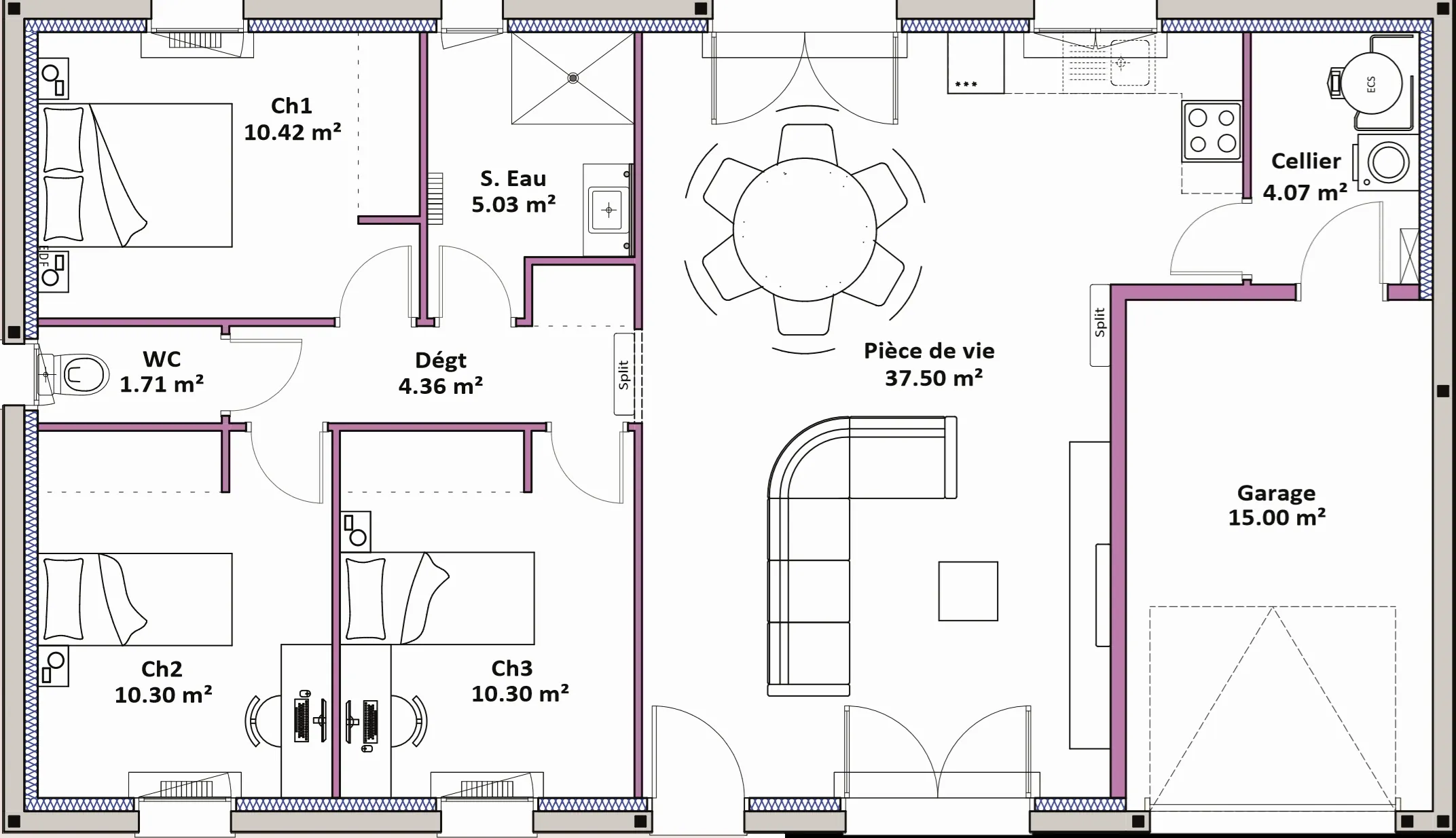 Modèle de maison Paris 84 m² avec 3 chambres et garage à Meilhan-sur-Garonne 
