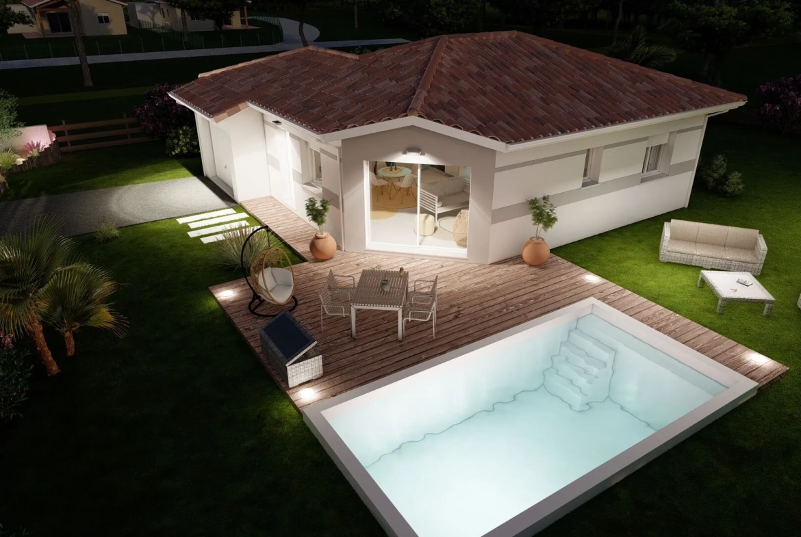 Terrain constructible avec maison à Bougue – 500 m², proche Mont de Marsan, à partir de 164 700 euros 