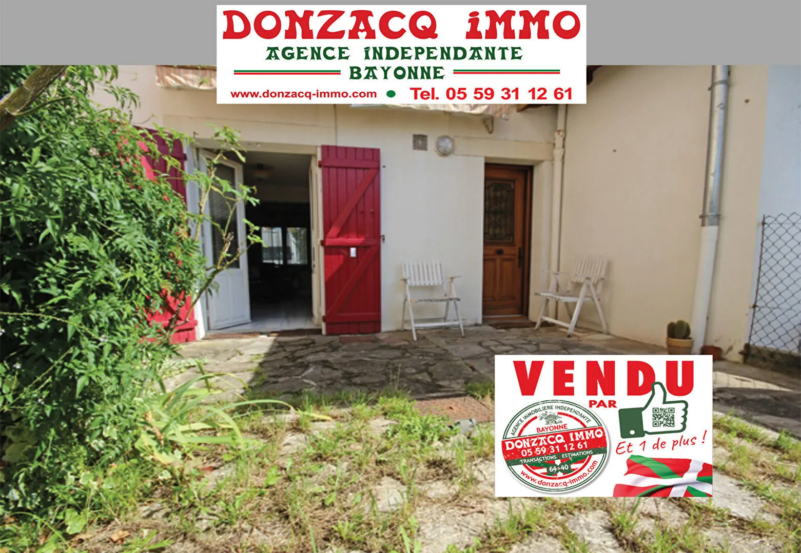 Appartement F2 avec jardin à Bayonne Beyris, double exposition, parking, à proximité des commodités 